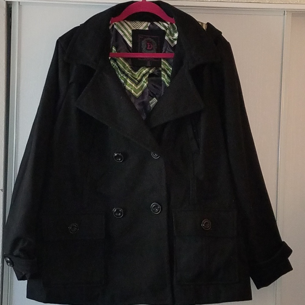 3X black hooded pea coat